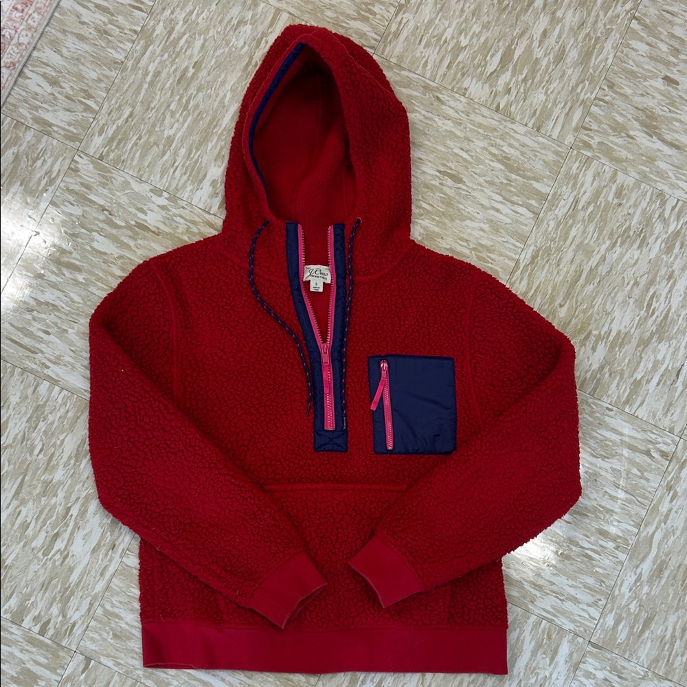 J. Crew Red Hoodie with Navy and Pink Details